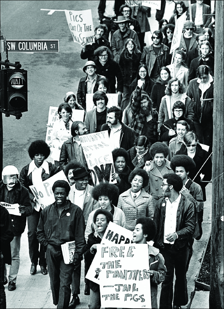 Demonstration calling for police reform, 1970, in downtown Portland.